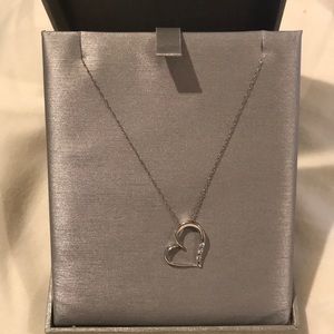 10K White Gold Heart Necklace with Diamond Accents